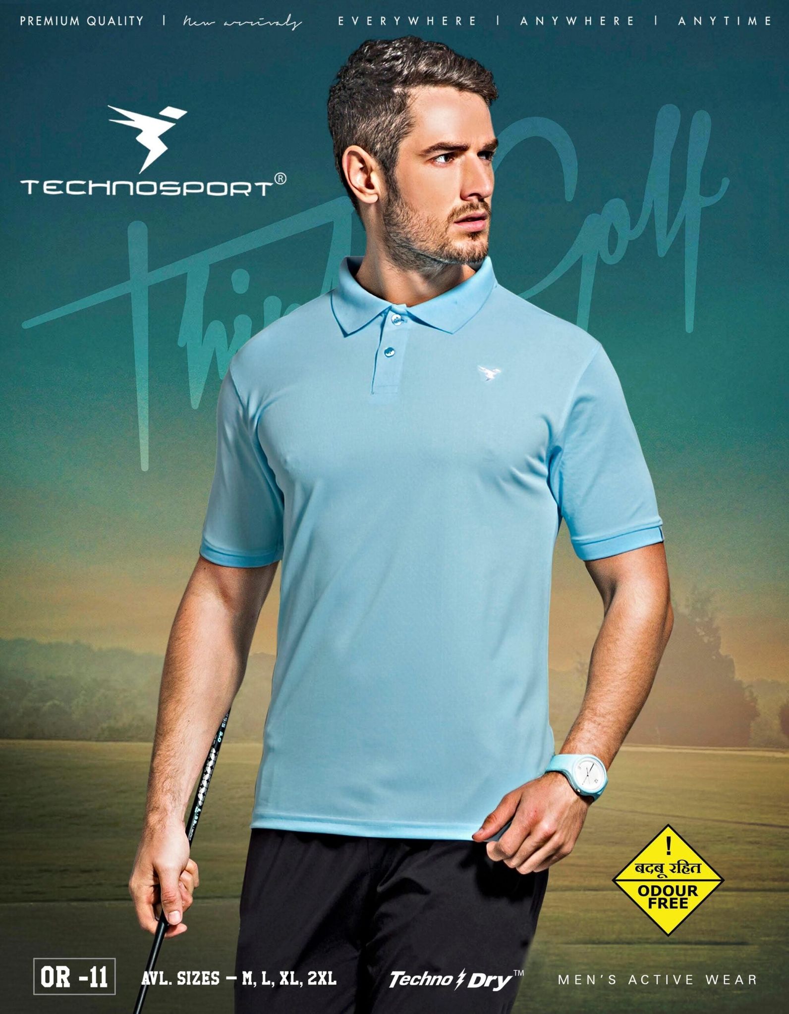 TechnoSport Polo Neck Half Sleeve Dry Fit T Shirt for Men OR-11 (Sky Blue)-M