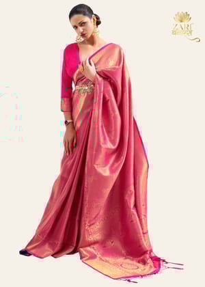 Imperial Golden Pink Woven Kanjivaram Saree