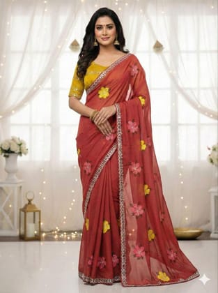 Georgette Saree with Mirror Work
