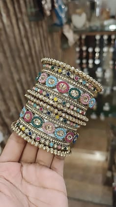 Pakistani Multi Set Bangles with Moti and Antique Touch