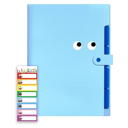 Storite 5 Pocket Expanding File Folder with Fun Sticky Labels, Letter Size Accordion File Organizer, Portable Folders for Documents, Aesthetic Paper Organizer for School & Office (Blue)