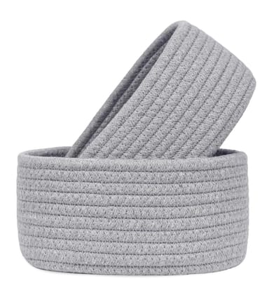 Generic Cotton 8x3 Inch Round 2 Set Bedside Organizer With Out Lid (Gray)-PID66374