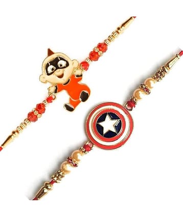 THRIFTKART Captain America & Shield Rakhi with for Brother with Roli Chawal Pack