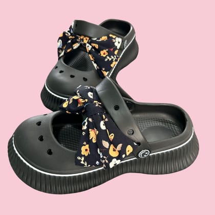 Pretty Black Bow Clogs-40-41