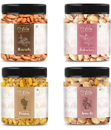 Lila Dry Fruits Almond(100gm), Salted Pista (100gm), Green Raisin (100gm) & Apricots(100 gm)
