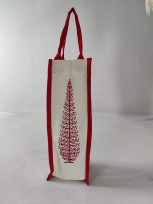 Handcrafted Block Printed Cotton Bottle Bag | Reusable | Magenta Pink