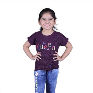Kid Kupboard Cotton Girls Top, Purple, Half-Sleeves, 5-6 Years KIDS7219