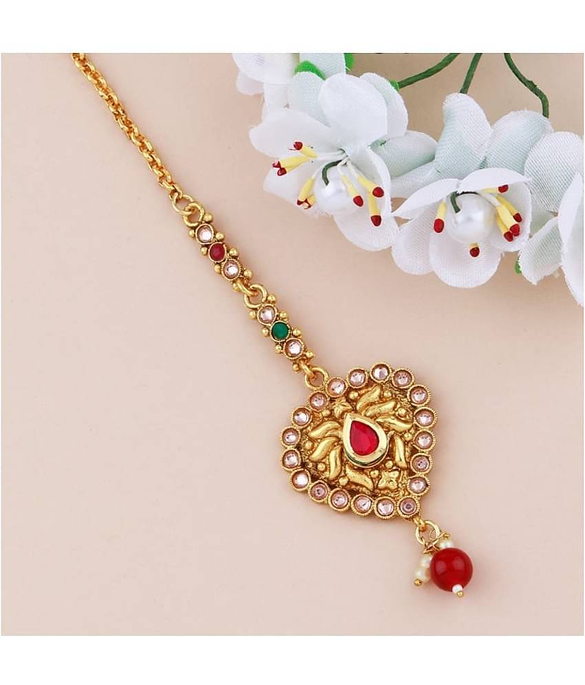 Elegant Gold Plated  Traditional Kundan Style Maang Tikka Jewellery For Women Girl