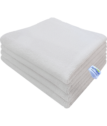 SOFTSPUN Microfiber Cloth - 4 pcs - 40x40 cms - 340 GSM White - Thick Lint & Streak-Free Multipurpose Cloths - Automotive Microfibre Towels for Car Bike Cleaning Polishing Washing & Detailing