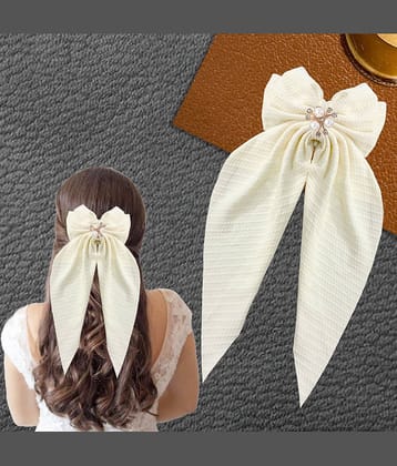 Hair Big Ribbon Layered Bows Clips-1Pc (White)