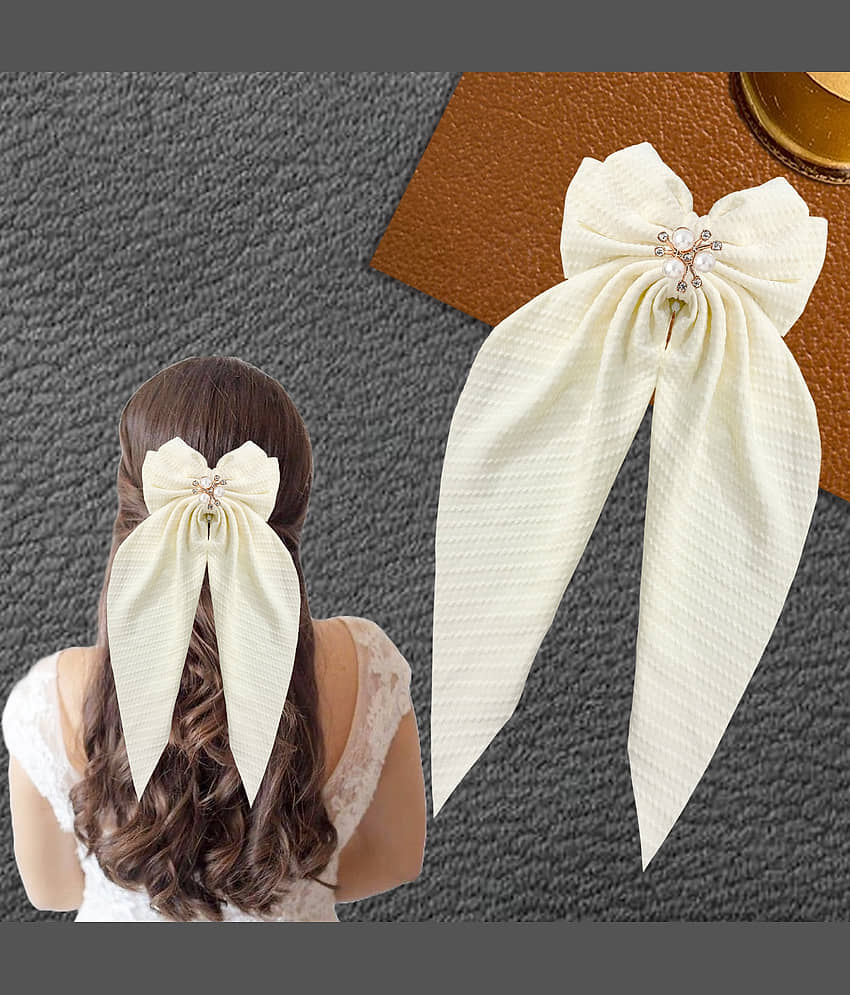 Hair Big Ribbon Layered Bows Clips-1Pc (White)