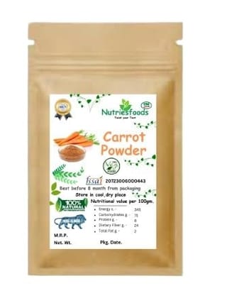 Nutriesfoods Carrot Powder | 100% Pure & Natural Spray-Dried | Rich Source of Vitamin A, Protein & Antioxidants | Supports Skin Glow, Eye Health & Immunity | No Additives or Preservatives | V