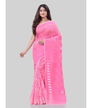 Desh Bidesh Cotton Woven Saree Without Blouse Piece ( Pink )
