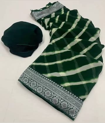 Suntex Georgette Printed Leheriya Saree With Unstitched Blouse Piece ( Green )