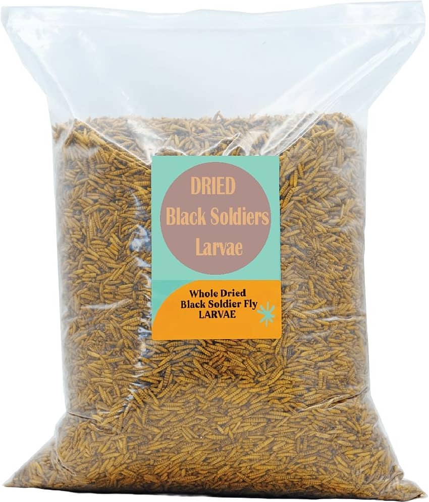 Whole Dried Black Soldier Fly Larvae - Protein Rich Fish Food for Arowana, Flower Horn, Oscar, Fighter, Angelfish, Molly, Koi, Cichlids, Tetra, Discus, Nutrient-Rich Feed for Fish and Turtle 40% High Protein and 50x More Calcium
