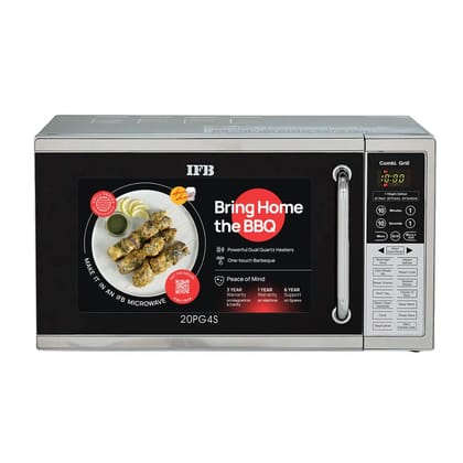 IFB 20L Grill Microwave Oven with 61 Standard Cook Menus (20PG4S, Silver, Multi-Stage Cooking, Steam Clean, Weight Defrost, Child Safety Lock, Micro + Grill Combi-cook) IFB 20L Grill Microwave Oven with 61 Standard Cook Menus (20PG4S, Silver, Multi-Stage
