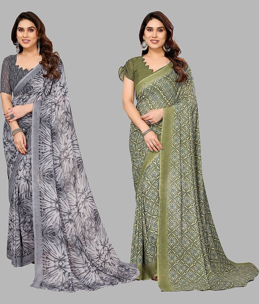 ANAND SAREES Georgette Printed Saree With Unstitched Blouse Piece ( Multicolor )