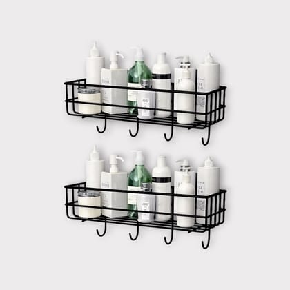 Bathroom Caddy Wall Shelf Rack with Hooks-1