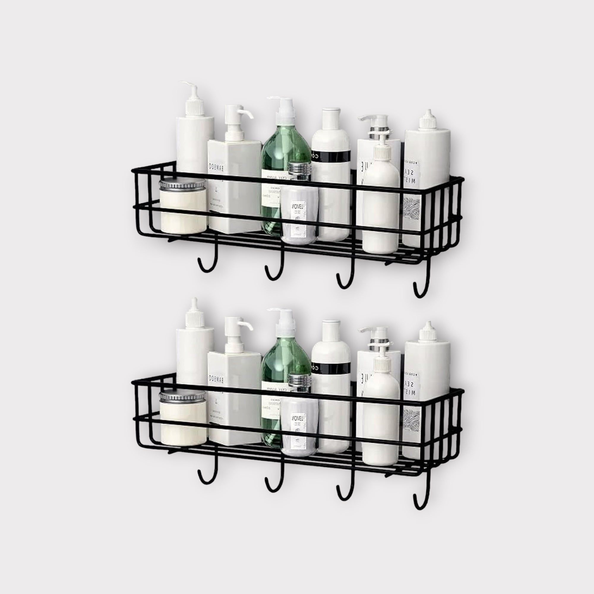 Bathroom Caddy Wall Shelf Rack with Hooks-1