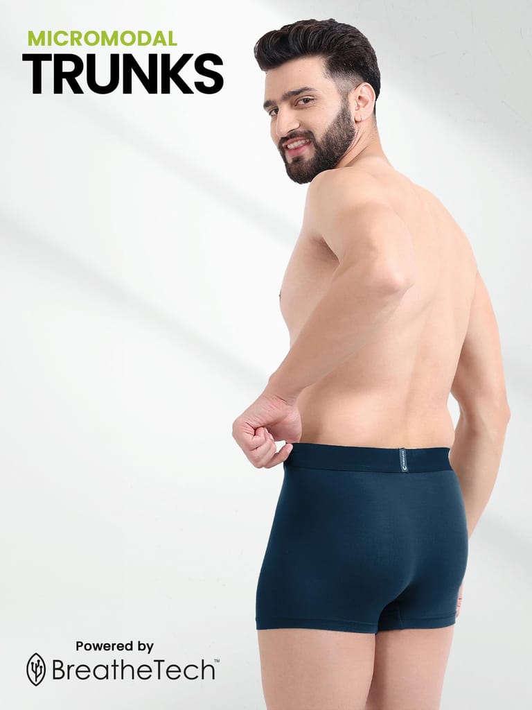 Freecultr Men's Underwear Anti Bacterial Micromodal Airsoft Trunk - Non Itch No Chaffing Sweat Proof - Pack of 1-Space Blue