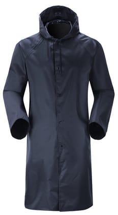 Duckback Waterproof Hooded Long Raincoat Men in a Storage Bag-Large / Black