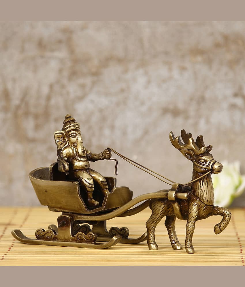 eCraftIndia Gold-Toned Handcrafted Lord Ganesha Savari Antique Showpiece