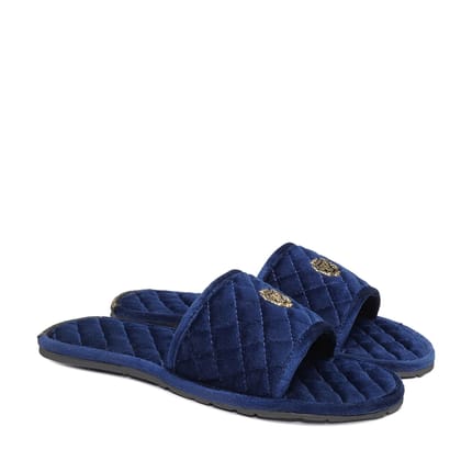 Super Soft Slide-in Slippers in Blue Italian Velvet-41/7