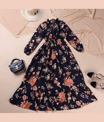 Femvy Women's Polyester Printed Fit & Flare Dress ( Gold )