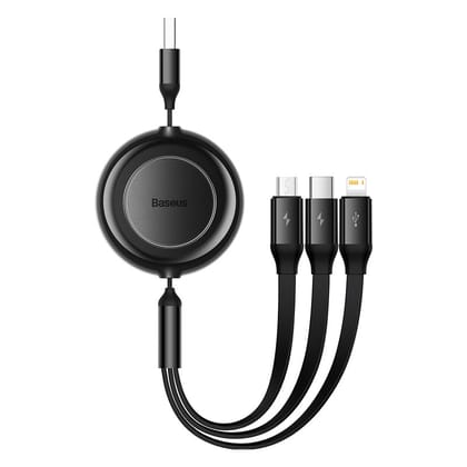 Baseus Bright Mirror 2 Series Retractable 3-in-1 Fast Charging  Data Cable USB to M+L+C 3.5A 1.1m-Black