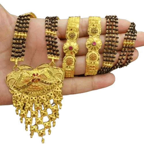 One gram gold Mangalsutra for Everyday Wear with Black Beads Stones