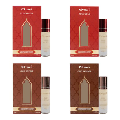 OSSA ROSE VELVET & GOLD, OUD ROYALE & INCENSE CONCENTRATED PERFUMES (PACK OF 4)