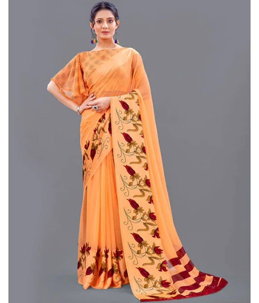 Sanjana Silk Georgette Printed Saree With Unstitched Blouse Piece ( Orange )