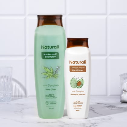 Naturali Hemp & Avocado Combo - Anti-Dandruff Shampoo + Damage Repair Conditioner-370ml + 180ml