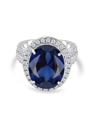 Glamm Blue Sapphire Oval Ring In 925 Silver-12