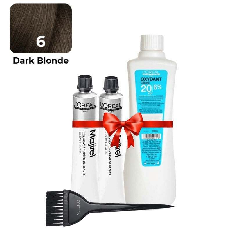 Loreal Professional Majirel Hair Color 6No. Dark Blonde 2pcs + Oxydant Developer (500ML) + Allure Dye Brush