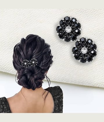 Stylish Black Crystal Hair Clip - Rhinestone French Barrette, 2Pcs