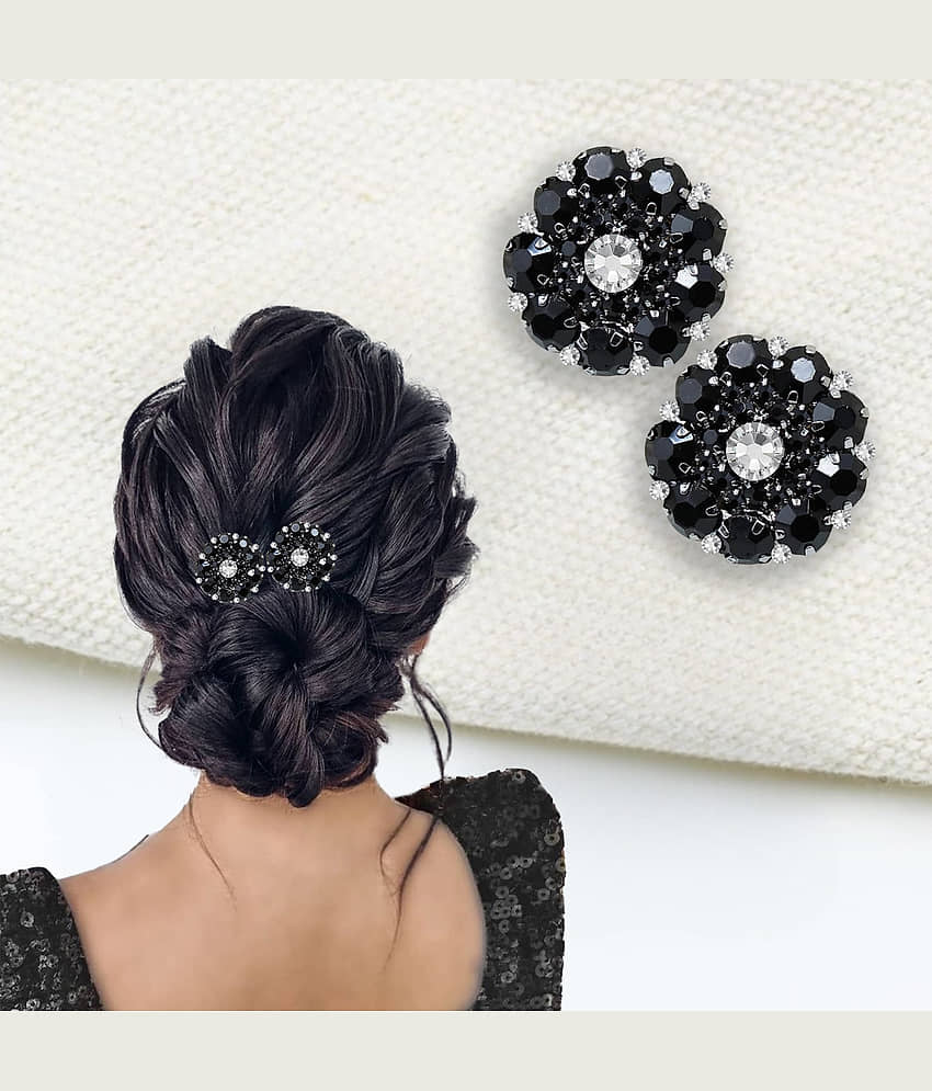 Stylish Black Crystal Hair Clip - Rhinestone French Barrette, 2Pcs