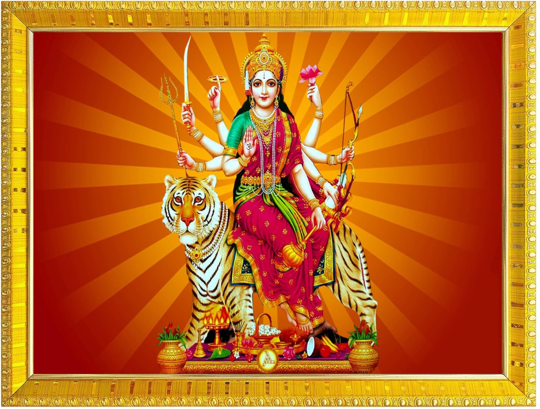 NOKKES Sherawali maa veshno maa durga maa photo Golden 5X7 Inch Photo Frame_AQW7