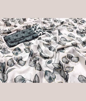 JIHANA FAB Art Silk Printed Saree With Unstitched Blouse Piece ( Brown )