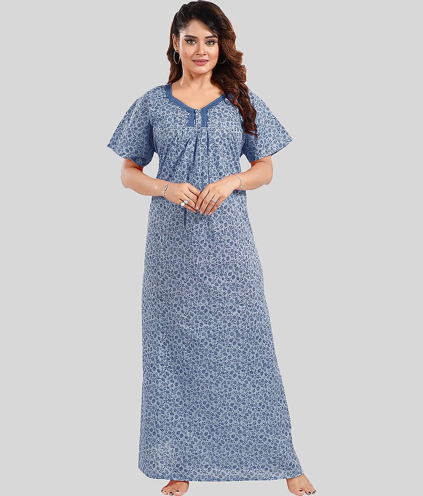 Gutthi - Blue Cotton Women's Nightwear Nighty & Night Gowns ( Pack of 1 )