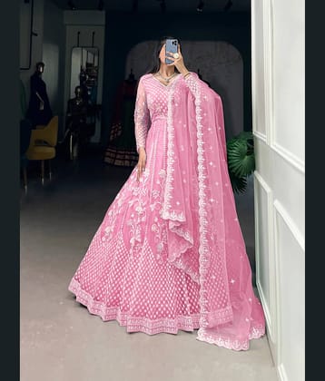 Apnisha Women's Net Semi Stitched Flared Ethnic Gown With Dupatta