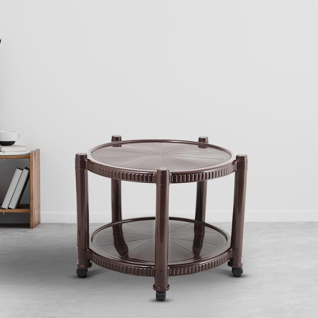 MAHARAJA Plastic Trolley Tables for Home Décor Round Plastic Center Table for Living Room, Office and Restaurants