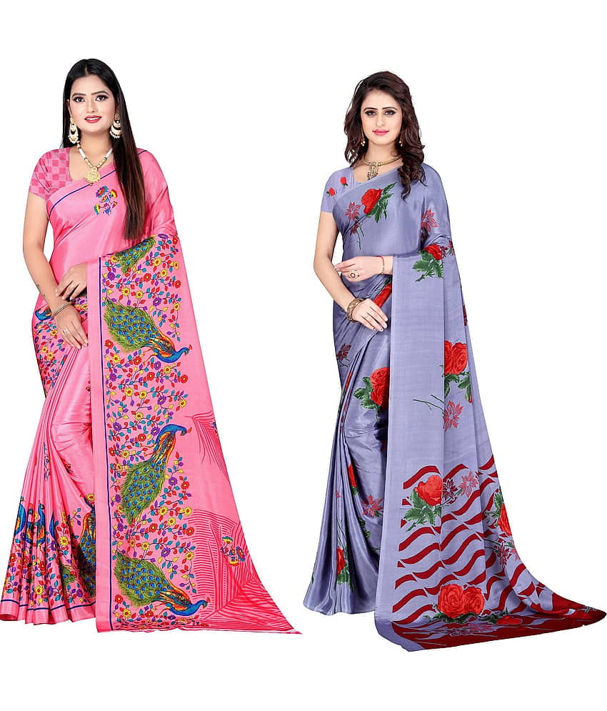 LEELAVATI Crepe Printed Saree With Unstitched Blouse Piece ( Multicolor )