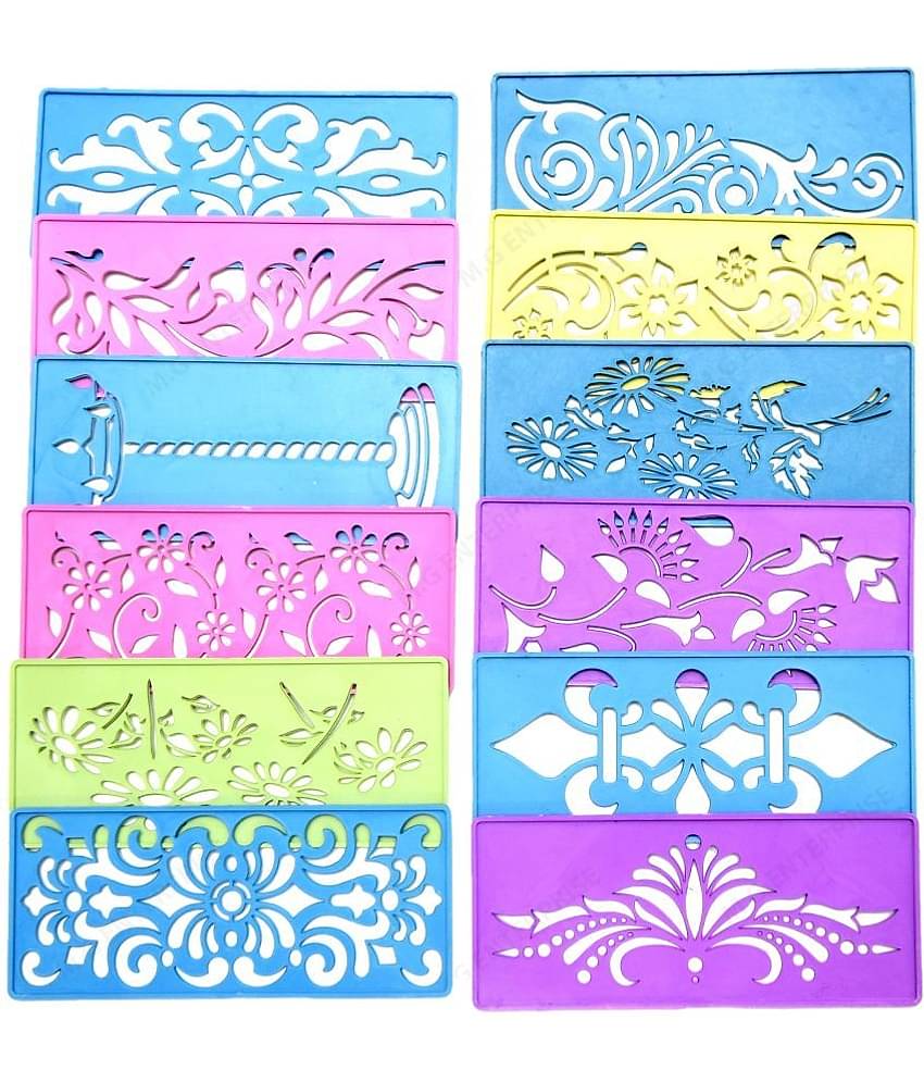 M G Enterprise DIY Plastic Rangoli Stencils For Floor and Wall PLS-J-12 Set of 12 pc (3 in x 7 in)