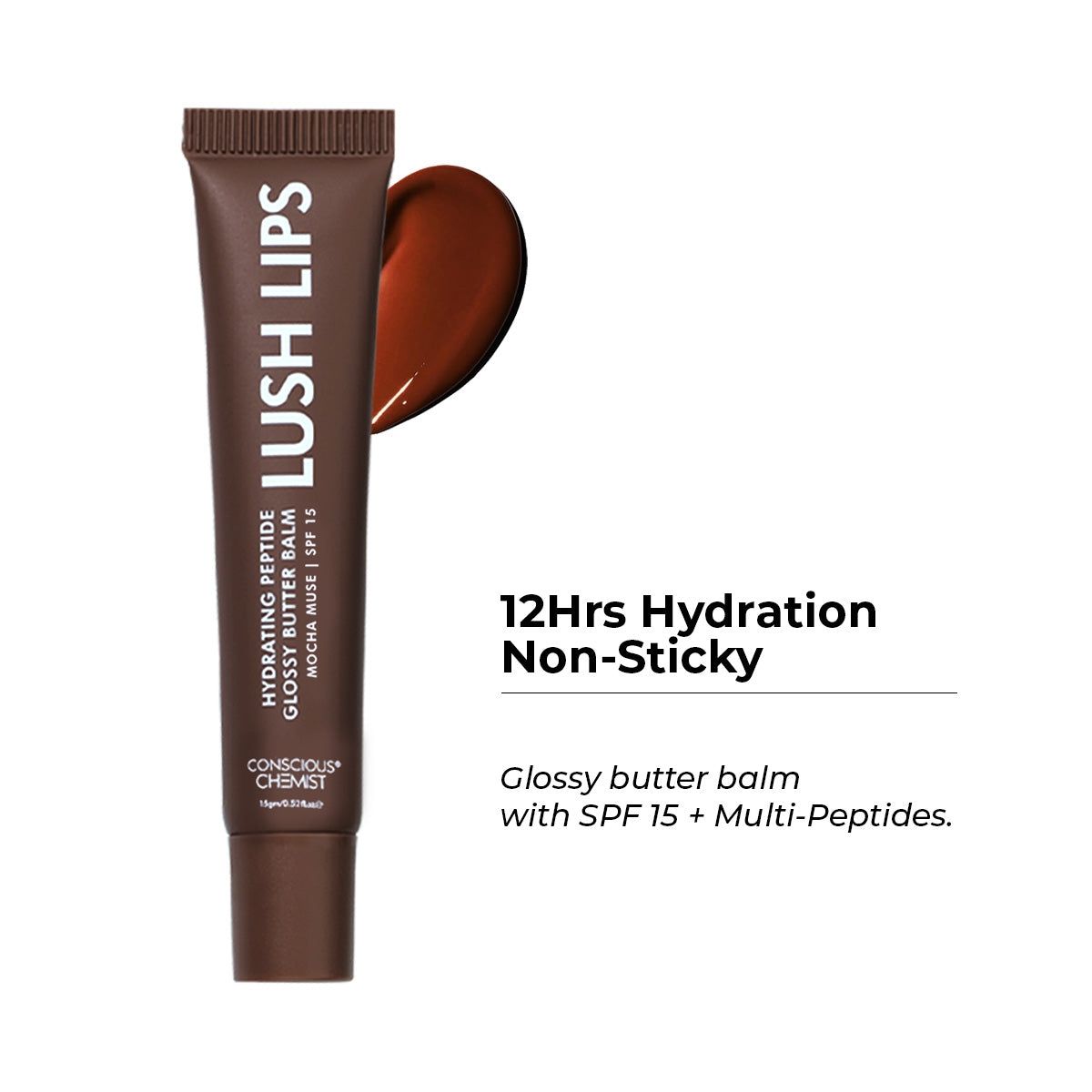 Conscious Chemist Peptide Lip Balm SPF15, Nourishing Lip Treatment, Mocha Muse Pack of 1 - 15g