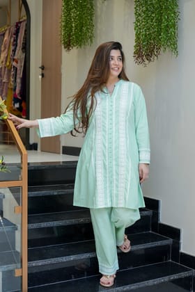 Ayna Green Lace Detailing Co ord Set-L