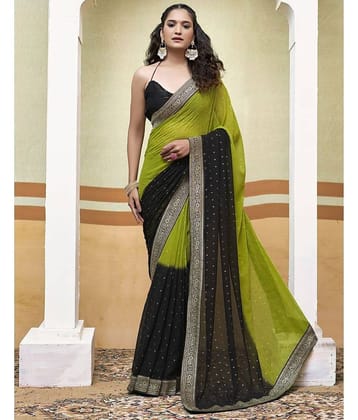 Samah Georgette Printed Saree With Unstitched Blouse Piece ( Olive )