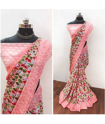 JIHANA FAB Chiffon Printed Saree With Unstitched Blouse Piece ( Pink )