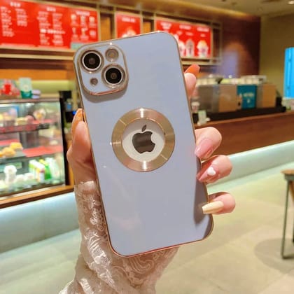 iPhone Series New Generation Electroplating Protective Case Side Crome with Camera Glass and Logo Cut Crome-iPhone 12 / Sierra Blue