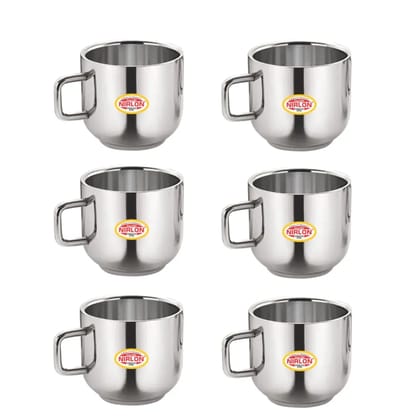Nirlon Nelcon Stainless Steel 100 ML Small Tea Cup- Apple | Silver | Set of 6 Pcs